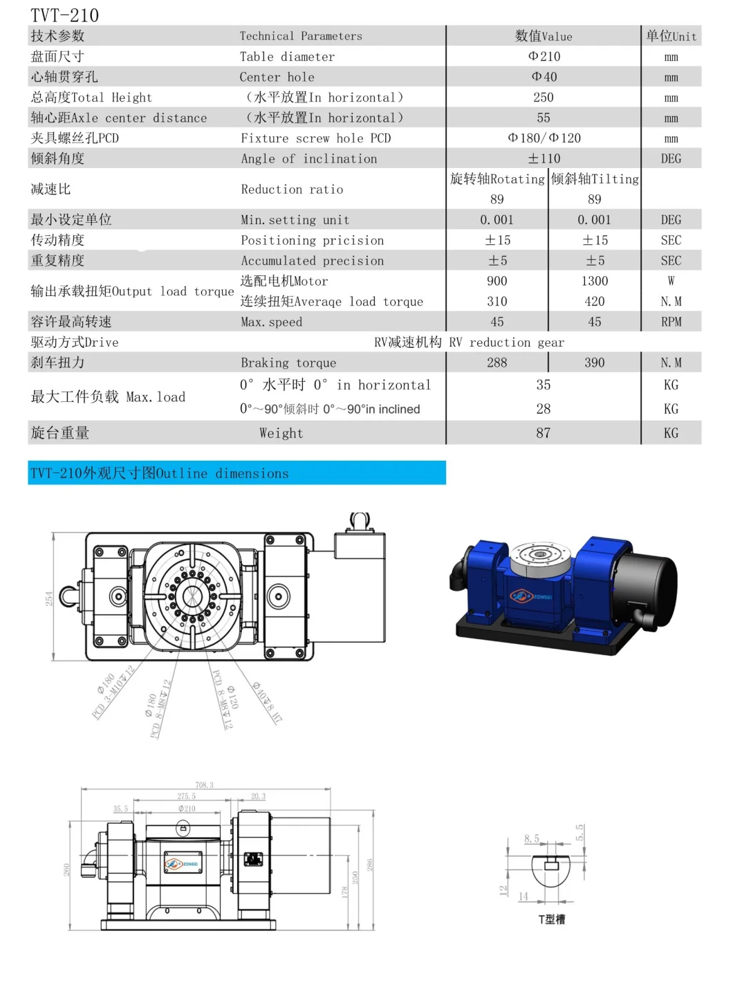 Tvt-210 5-Axis Rotary Table CNC Machine Center Handicraft Processing /Numerical Control/Tilt